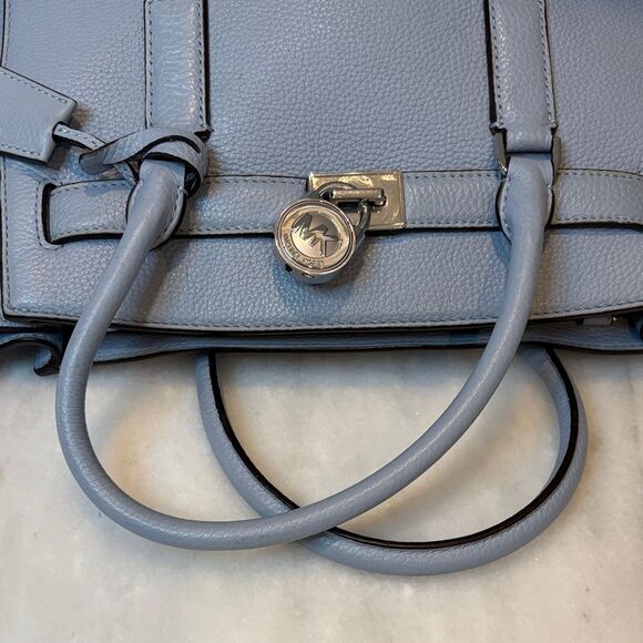 Michael Kors Hamilton Denim Pebbled Leather Convertible Satchel - Picture 11 of 16